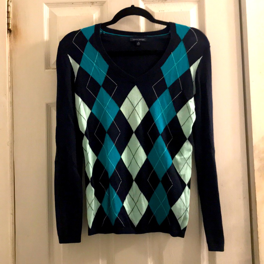 Tommy Hilfiger Blue Argyle V-Neck Sweater